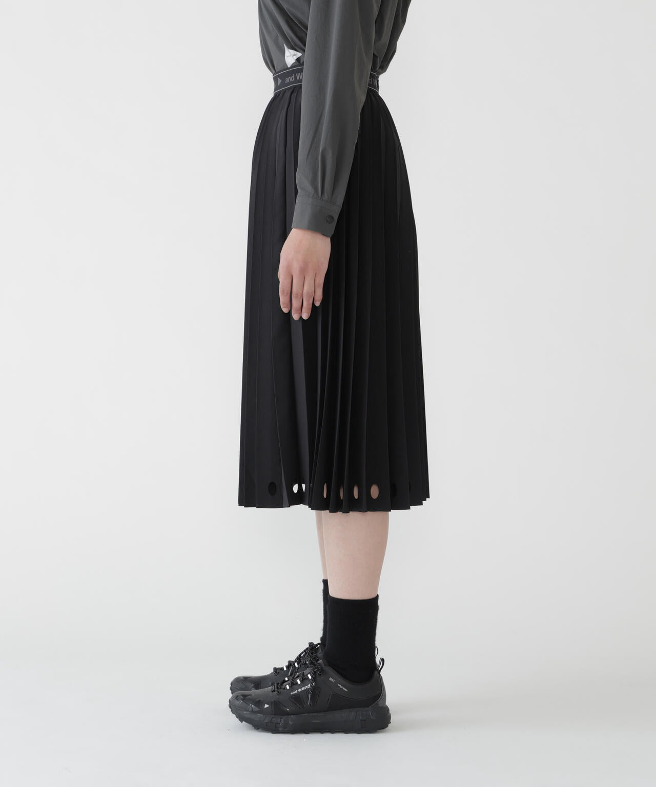 PE melange twill pleats skirt (W)