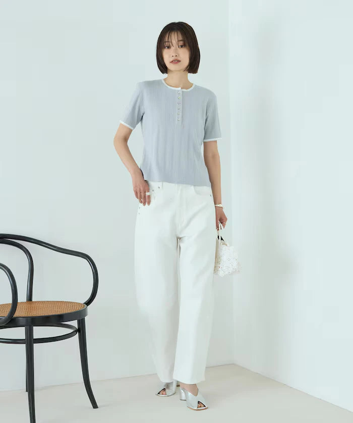 Henry Neck Knitted Lace T-Shirt