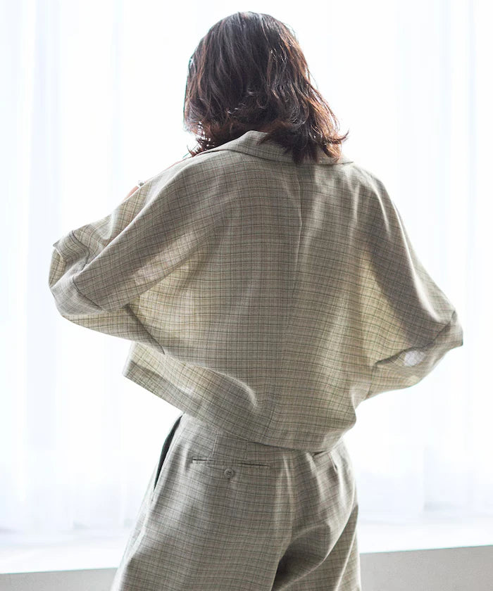 Collar Check Balloon Sleeve Shirt / Compatible with Setup