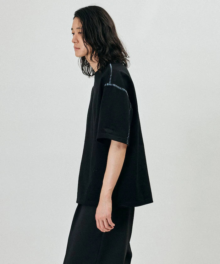 Box Silhouette Contrast Ladder Stitch Crew Neck T-Shirt