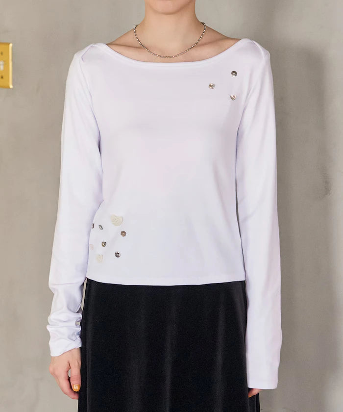Many Button Cotton Modal Long Sleeve T-Shirt