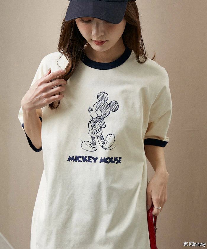 <Functional Material>Mickey Mouse/Sketch Ringer T-Shirt Limited Edition