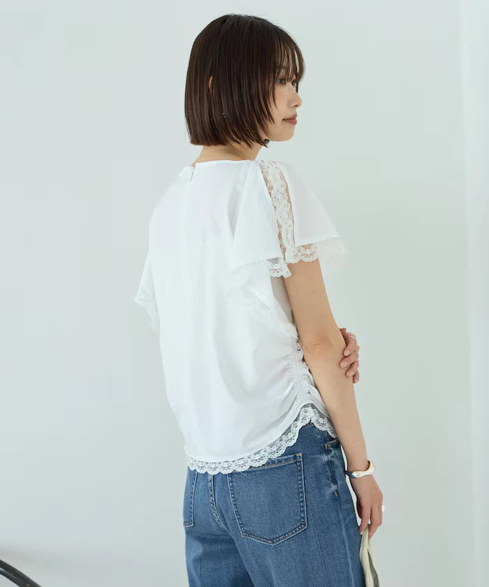 Handkerchief Sleeve Shirring Blouse