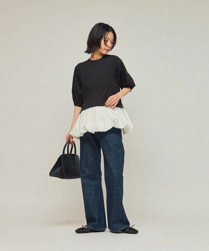 Organic Cotton Peplum Switch Top / 5-minute Sleeve T-Shirt