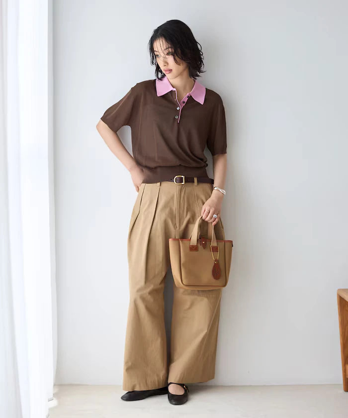 Relaxed Fit Color Design Polo Knit / Bicolor / Multi Stripe