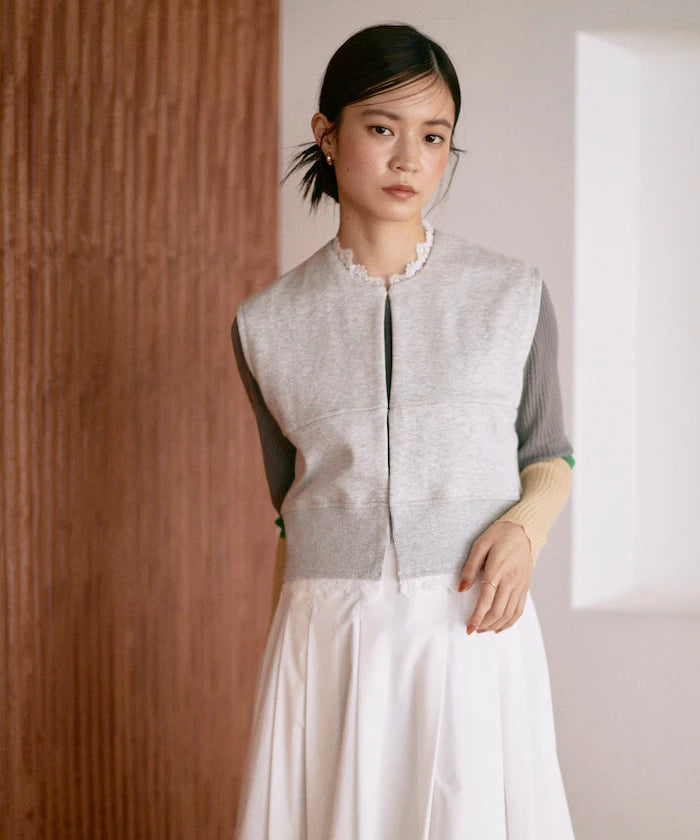 Organic Cotton Lace Sweat Vest / Lined Sweat