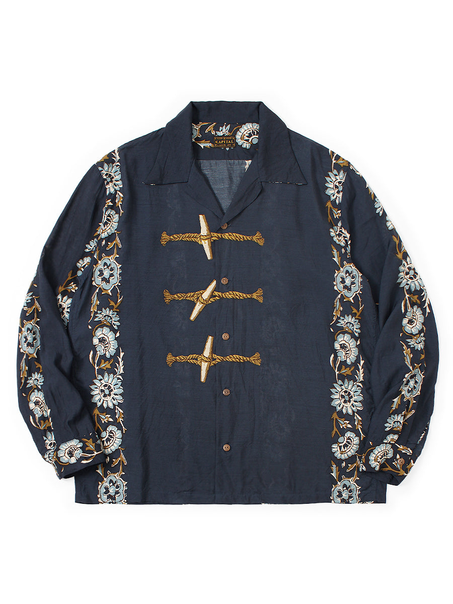 Silk Rayon Toggle - Myrept Long Sleeve Open Collar Shirt