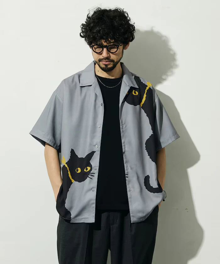 Open Collar Big Pattern Short Sleeve Shirt / Big Silhouette