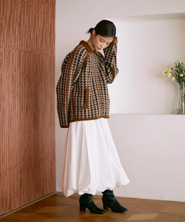 Wool Blend Gancube Check Knit Zip Blouson