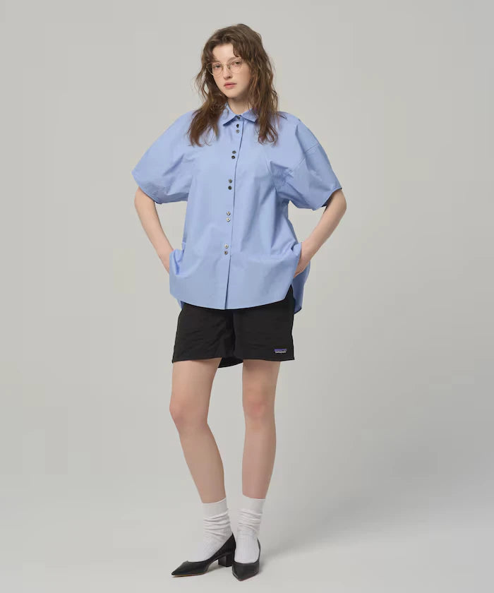 Color Added Balloon Sleeve Shirt / 5 Sleeve Blouse
