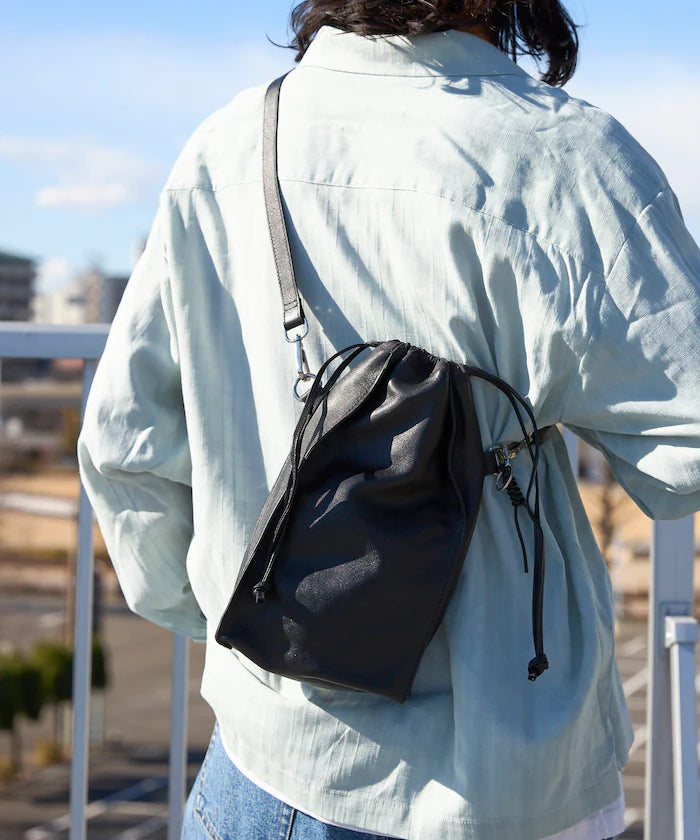 2WAY Leather Shoulder Bag 3 / Leather Vertical Drawstring 2WAY Shoulder Bag / Cowhide / Water-repellent Leather