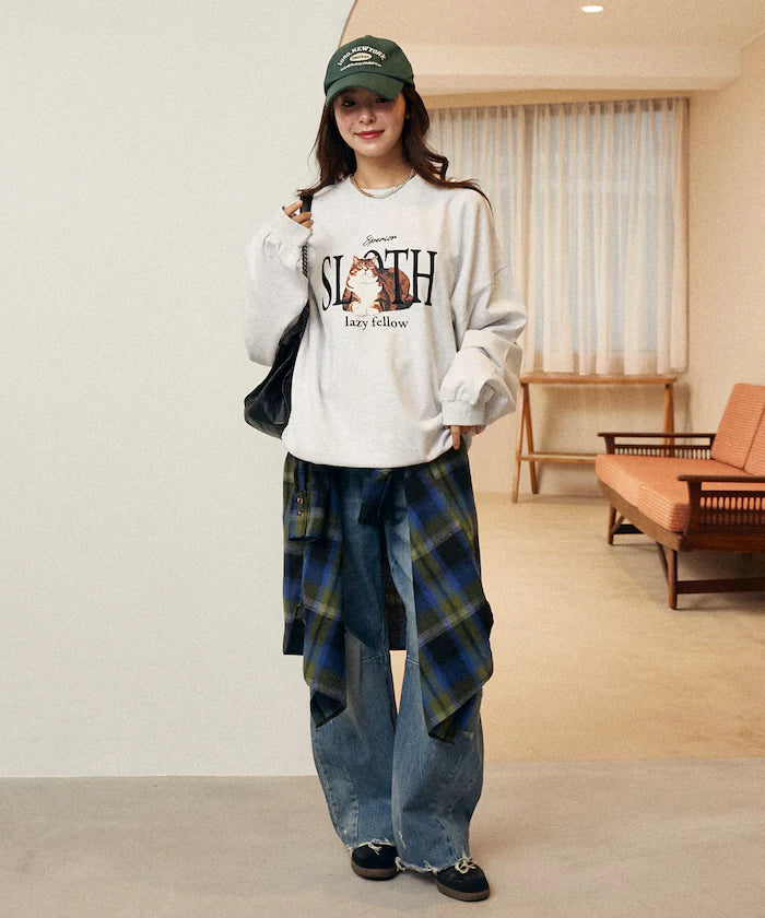 SLOTH Cat Fleece Lined Sweatshirt Limited Edition