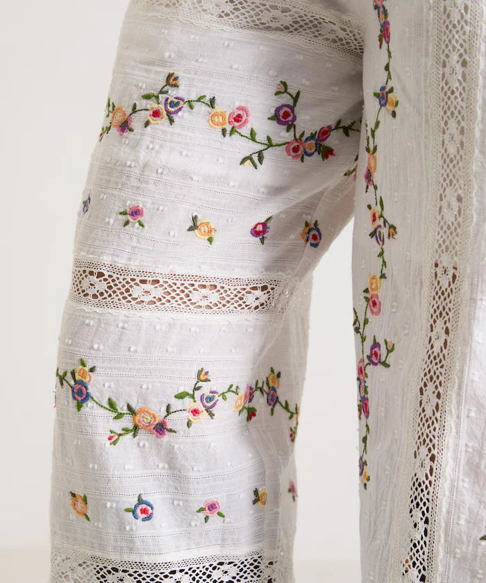 Dobby Floral Embroidery x Lace Pants