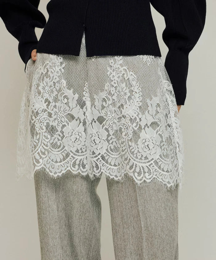 Lace Layered Slacks / Center Press Wide Slacks