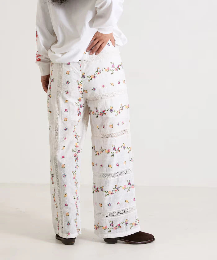 Dobby Floral Embroidery x Lace Pants