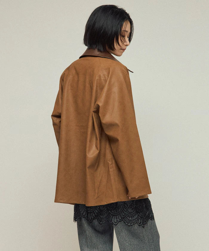 Oversized leatherette blouson / Mixed material switching