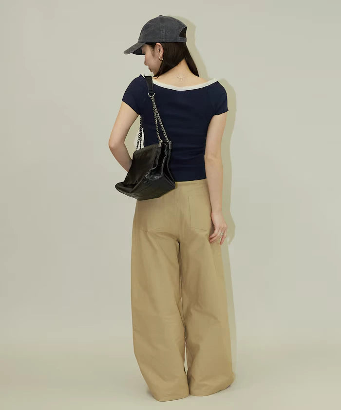 Collar Lace Contrast Henry Rib T-Shirt