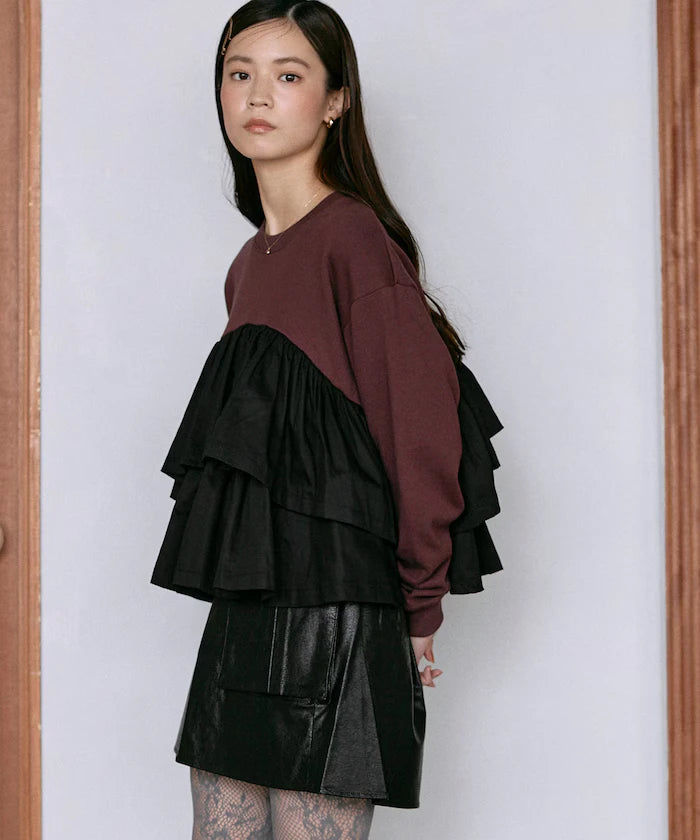 Organic Cotton Docking Frill Sweat / Relaxed Fit / Backed Sweat