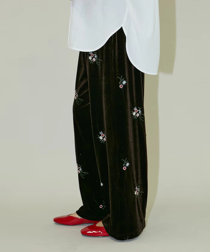 Flower Embroidery Velvet Easy Pants Limited Edition