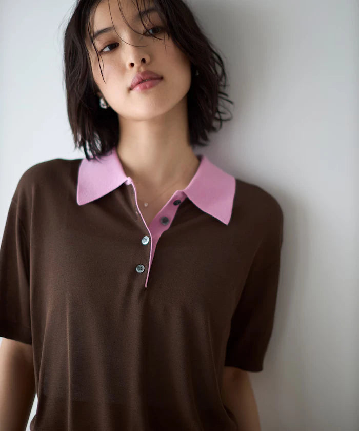 Relaxed Fit Color Design Polo Knit / Bicolor / Multi Stripe