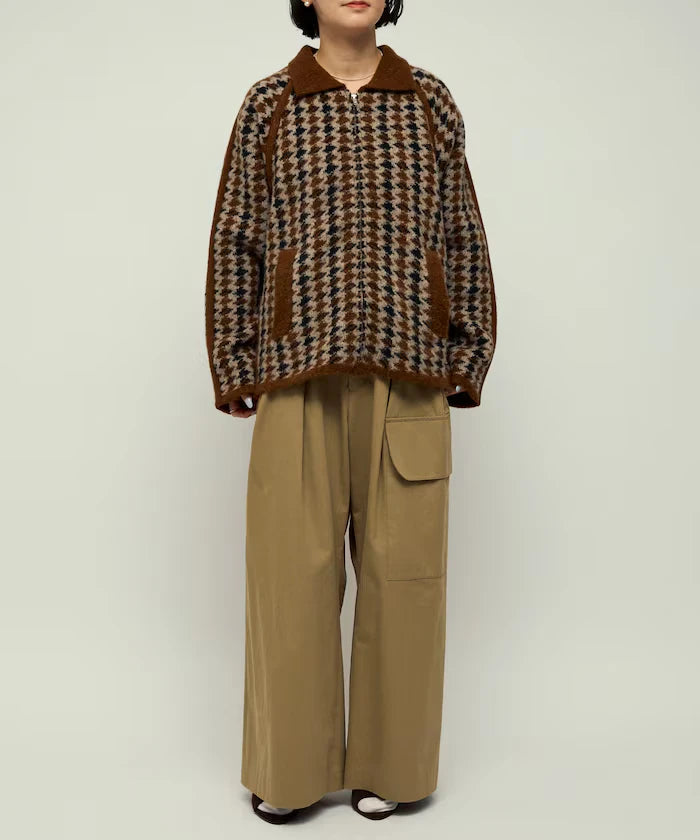 Wool Blend Gancube Check Knit Zip Blouson