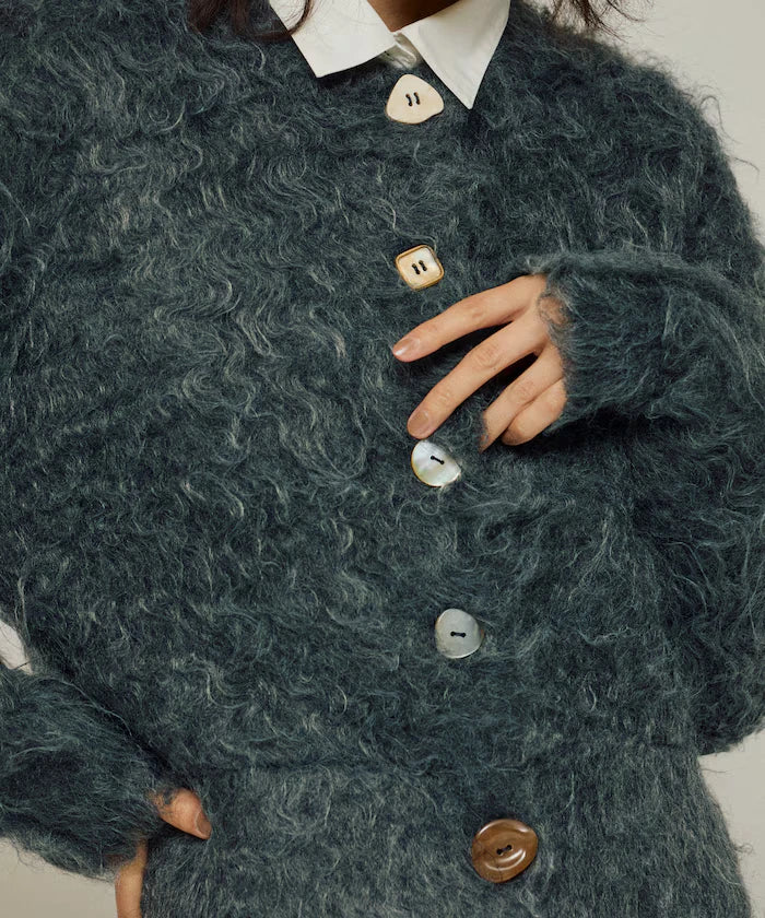 Variation Button Shaggy Knit Cardigan