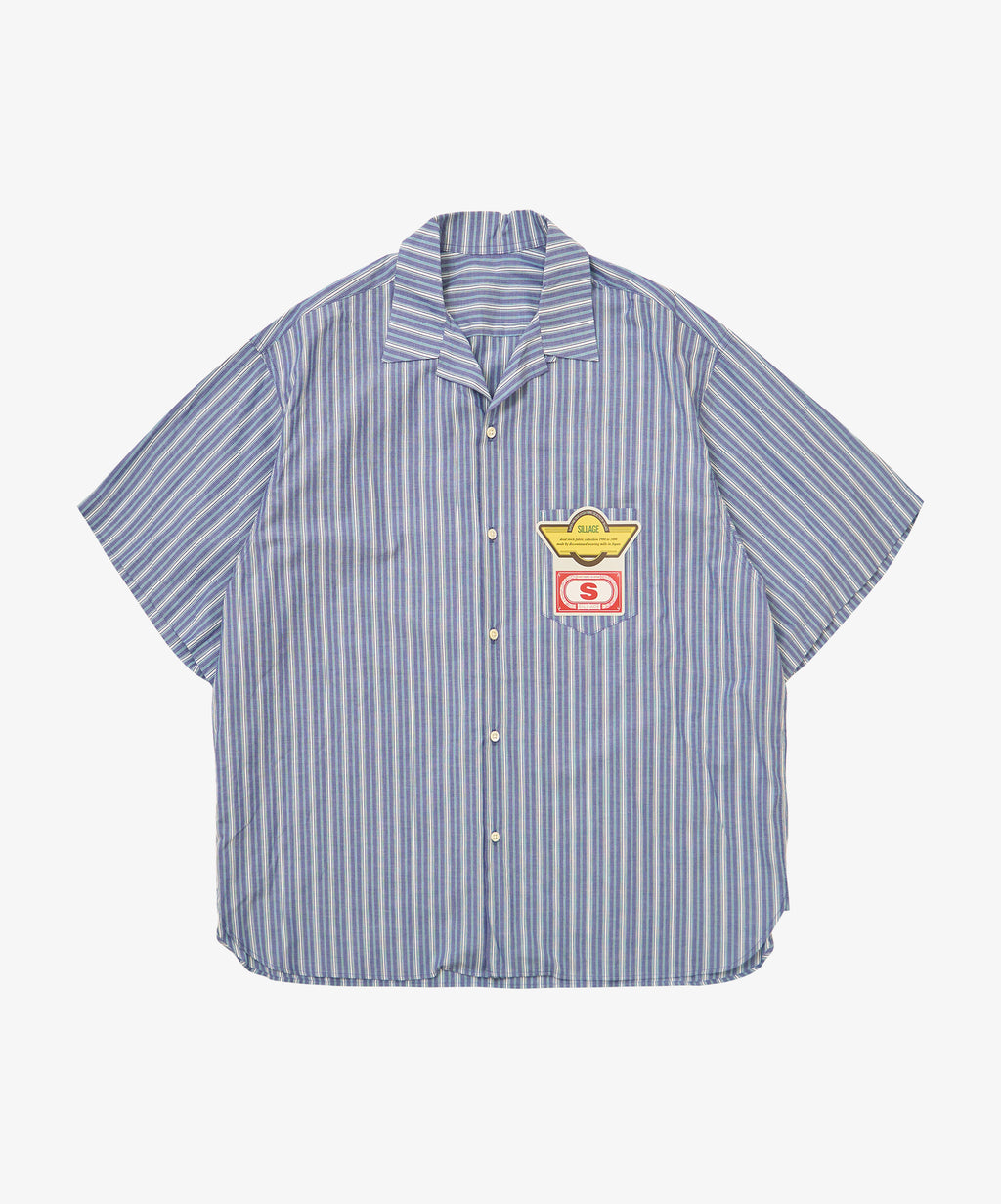 re-engineered overshirt short sleeve dead stock blue stripe