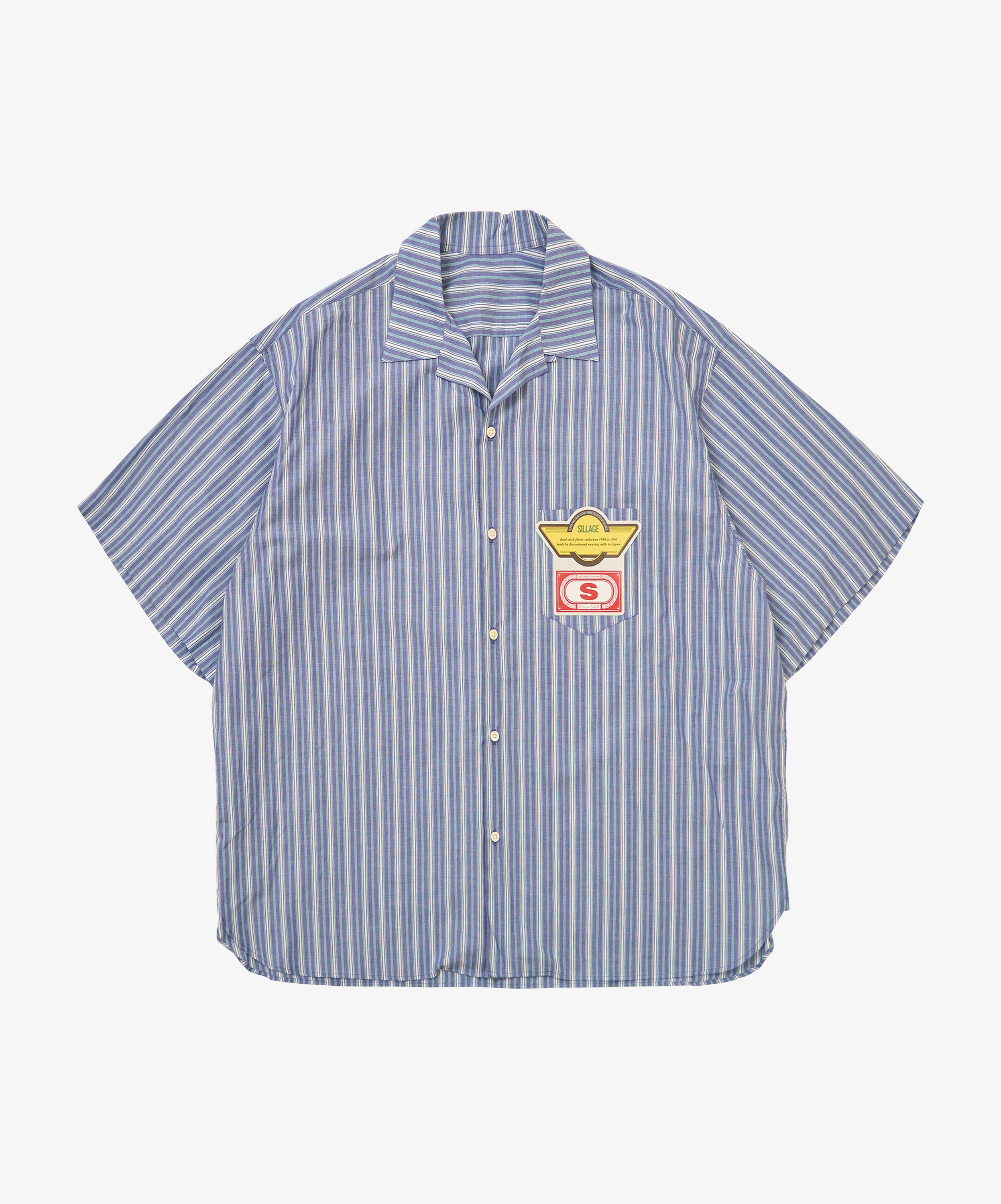 re-engineered overshirt short sleeve dead stock blue stripe