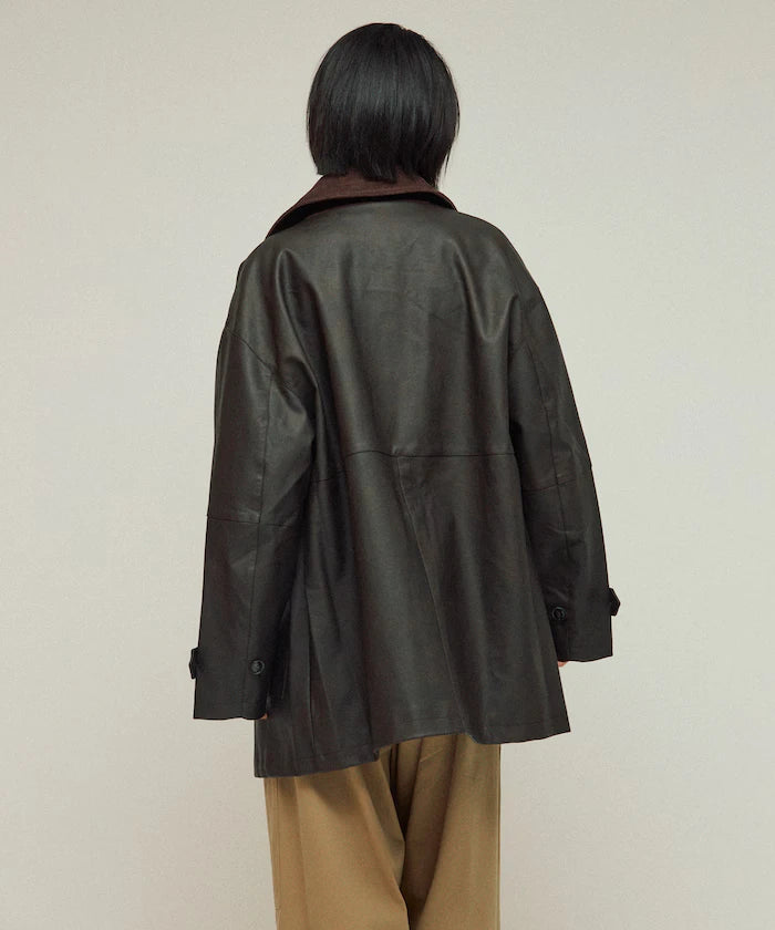 Oversized Crush Leatherette Jacket / Collar Corduroy
