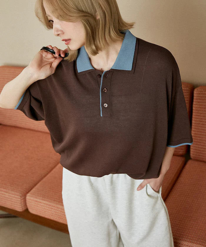 LOVE POP STUDIO Collar Layered Knit Polo Shirt Limited Edition