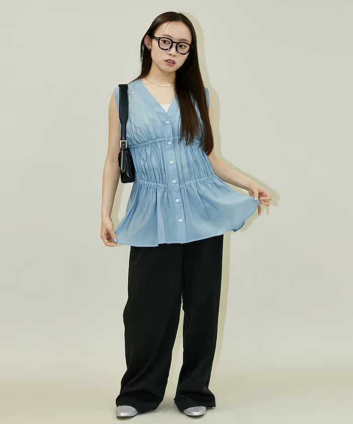 Sheer Broad Sleeveless Gathered Shift Blouse Limited Edition