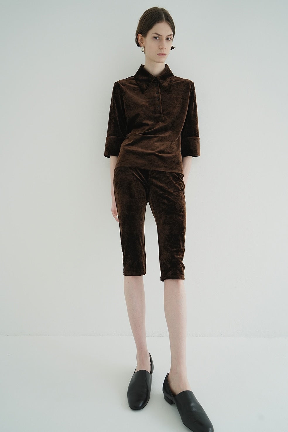 CRUSHED VELOUR POLO TOPS