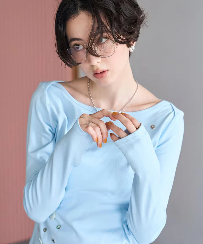 Many Button Cotton Modal Long Sleeve T-Shirt