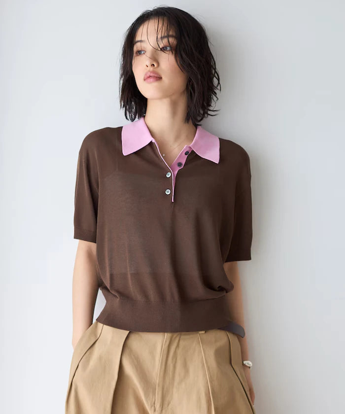 Relaxed Fit Color Design Polo Knit / Bicolor / Multi Stripe