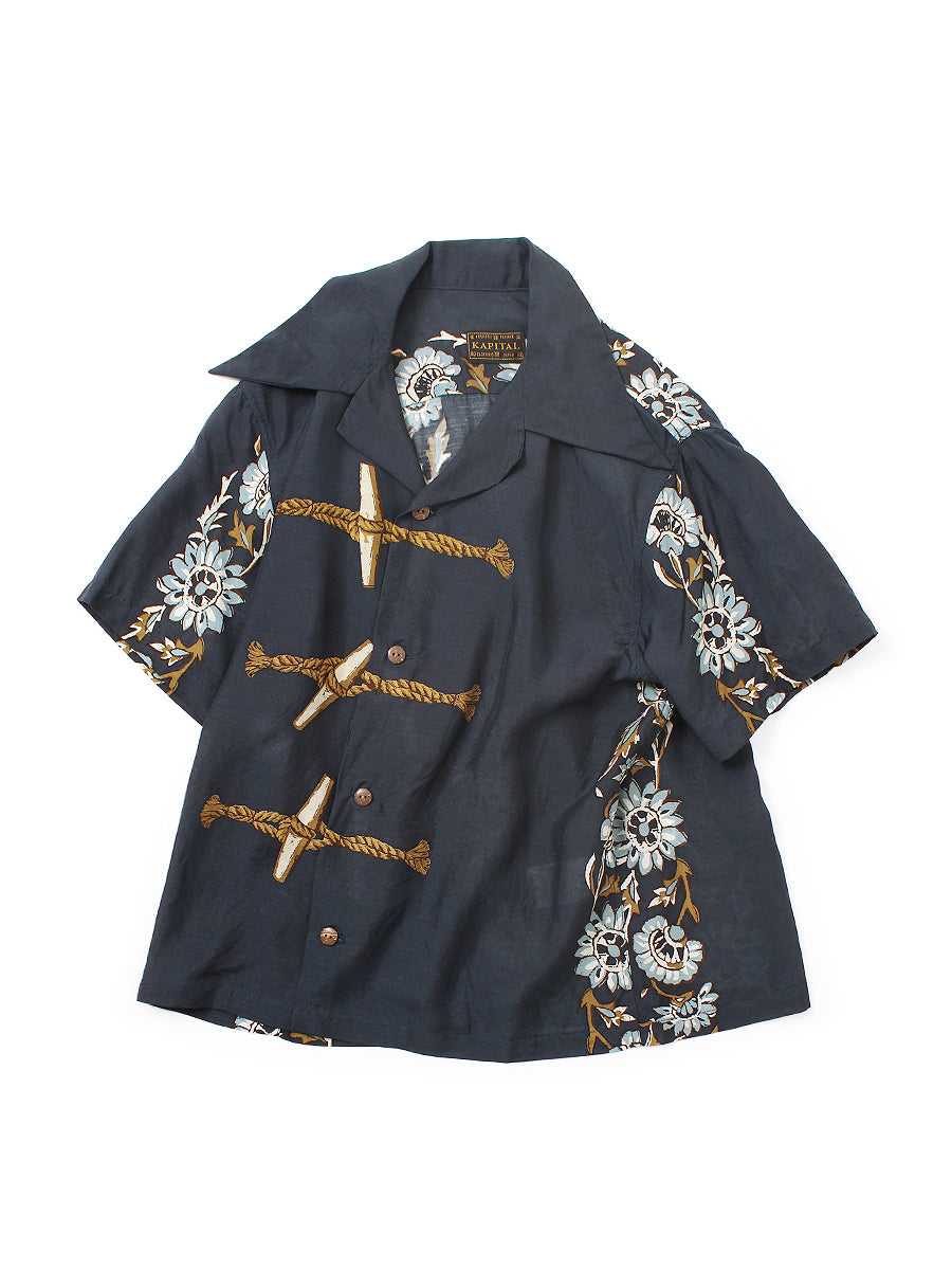 Silk Rayon Toggle - Myre pt Short Sleeve Open Collar Shirt L's