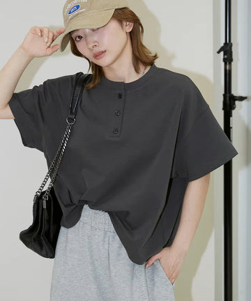 <contact cool> Cool Ponte Henry Neck T-Shirt Limited Release