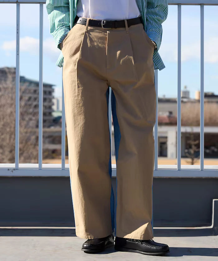 Chino Denim Docking Pants / Wide Straight Pants