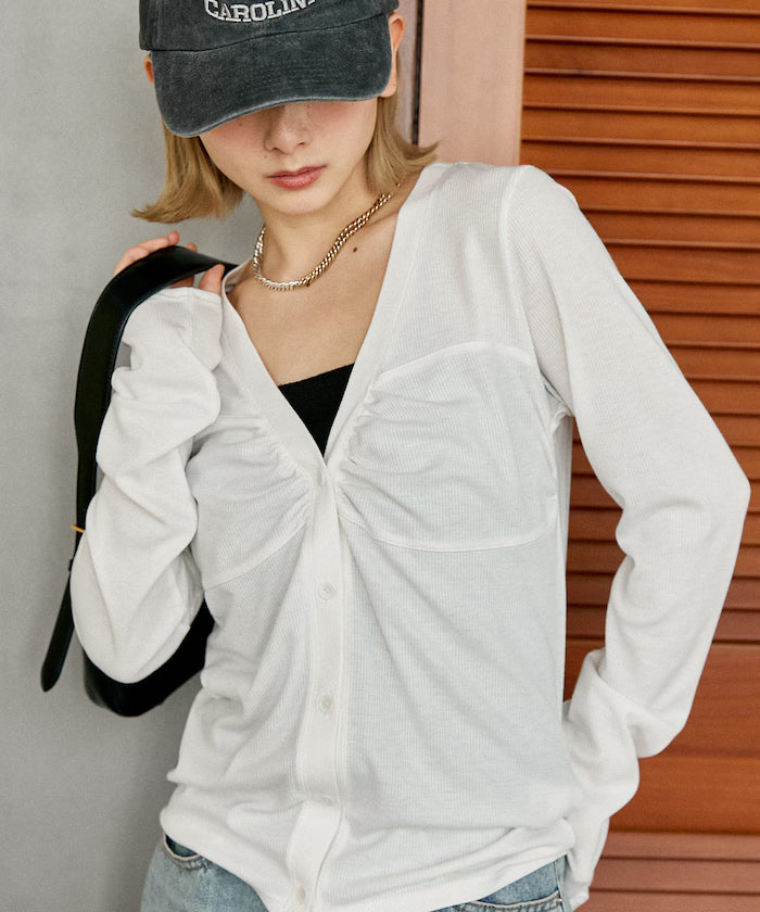 Layered-style V-neck cardigan limited edition
