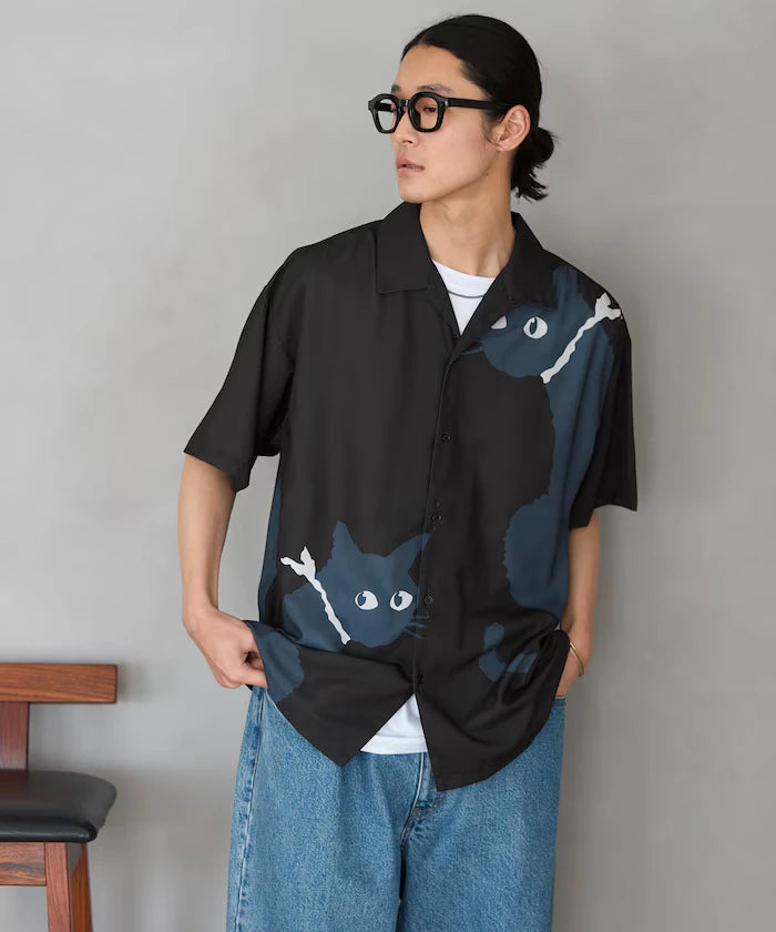 Open Collar Big Pattern Short Sleeve Shirt / Big Silhouette