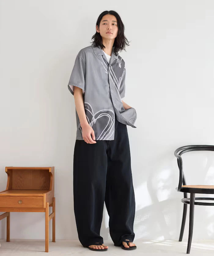 Open Collar Big Pattern Short Sleeve Shirt / Big Silhouette