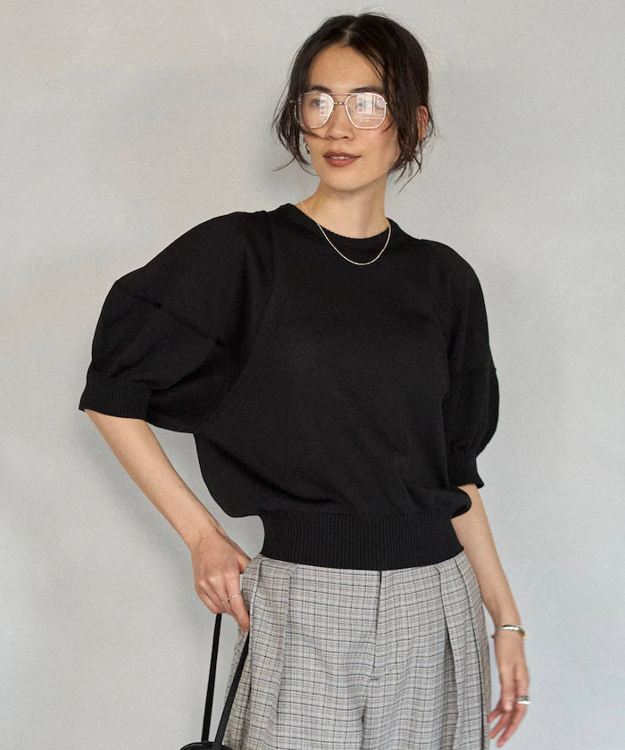 Japan Made Whole Garment Puff Sleeve Top