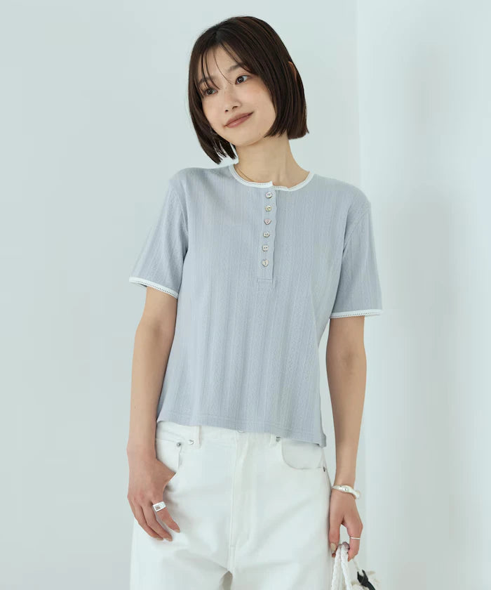 Henry Neck Knitted Lace T-Shirt
