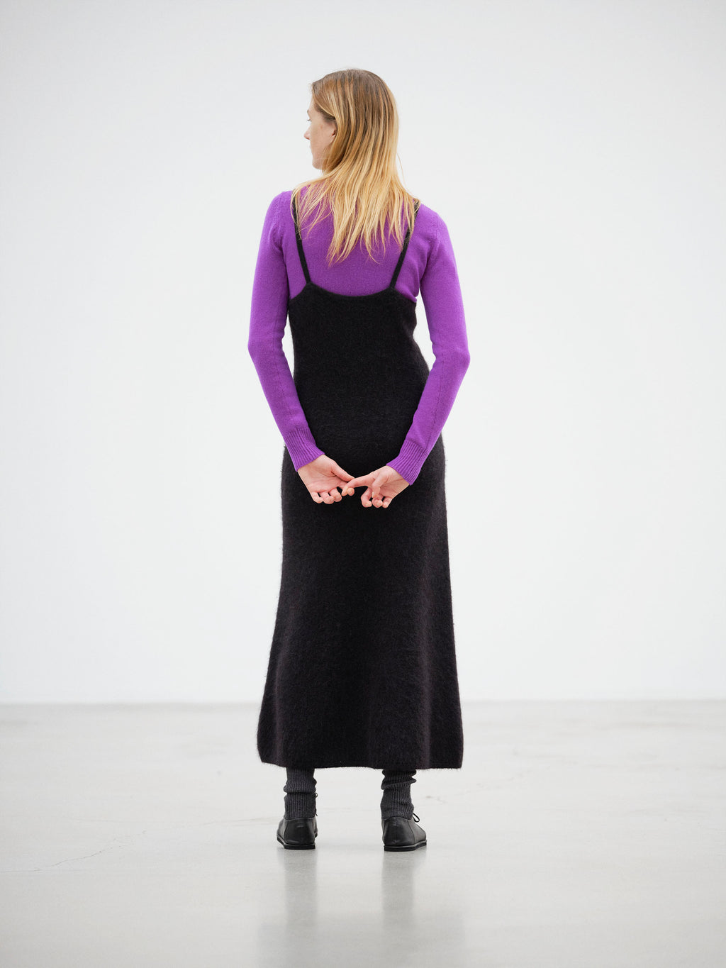 GARMENT-DYED BABY ALPACA FUR KNIT DRESS