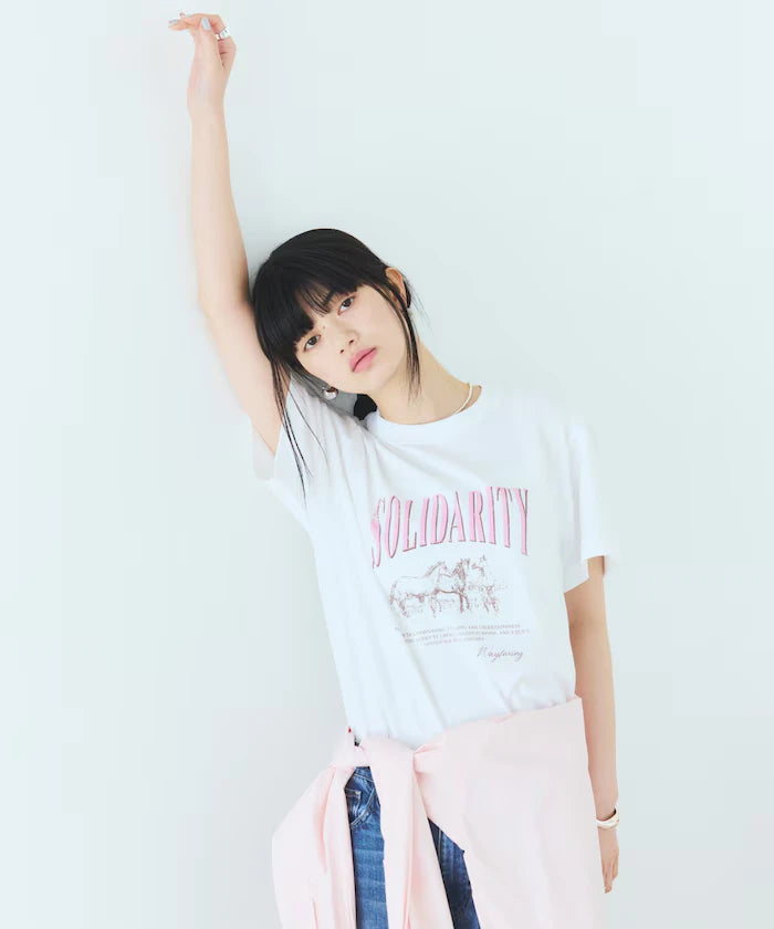 Comfortable Logo Horse Print Crew Neck T-Shirt