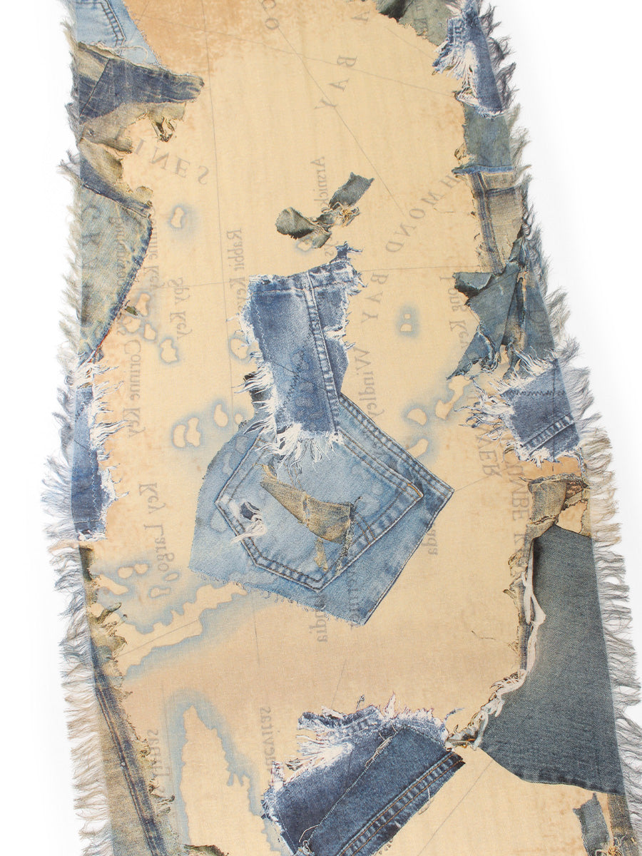 Rayon Fringe Stole (KAYO HUESO Denim Map)