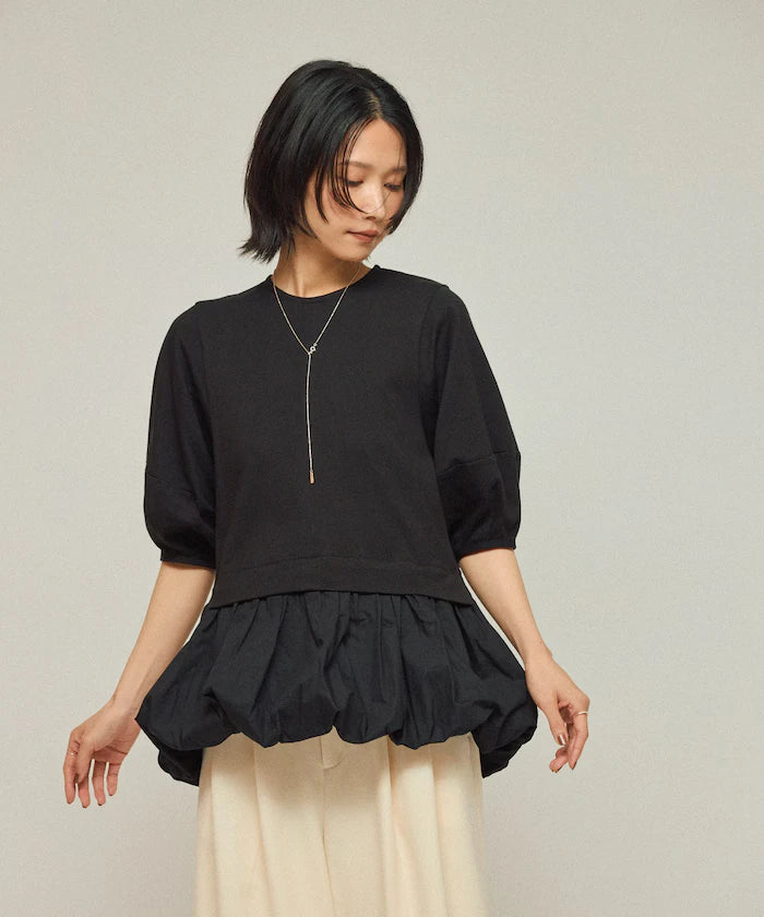 Organic Cotton Peplum Switch Top / 5-minute Sleeve T-Shirt