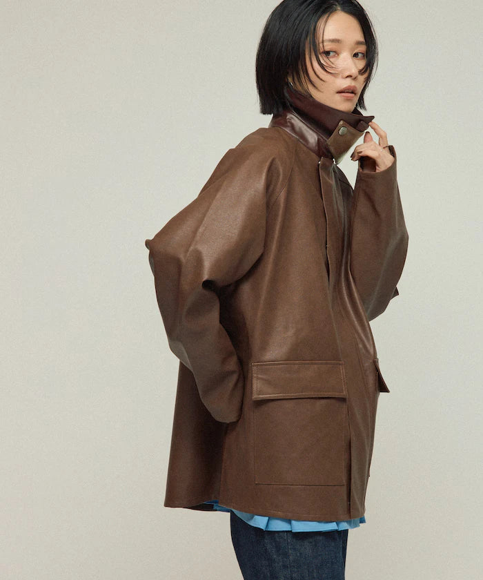 Oversized leatherette blouson / Mixed material switching