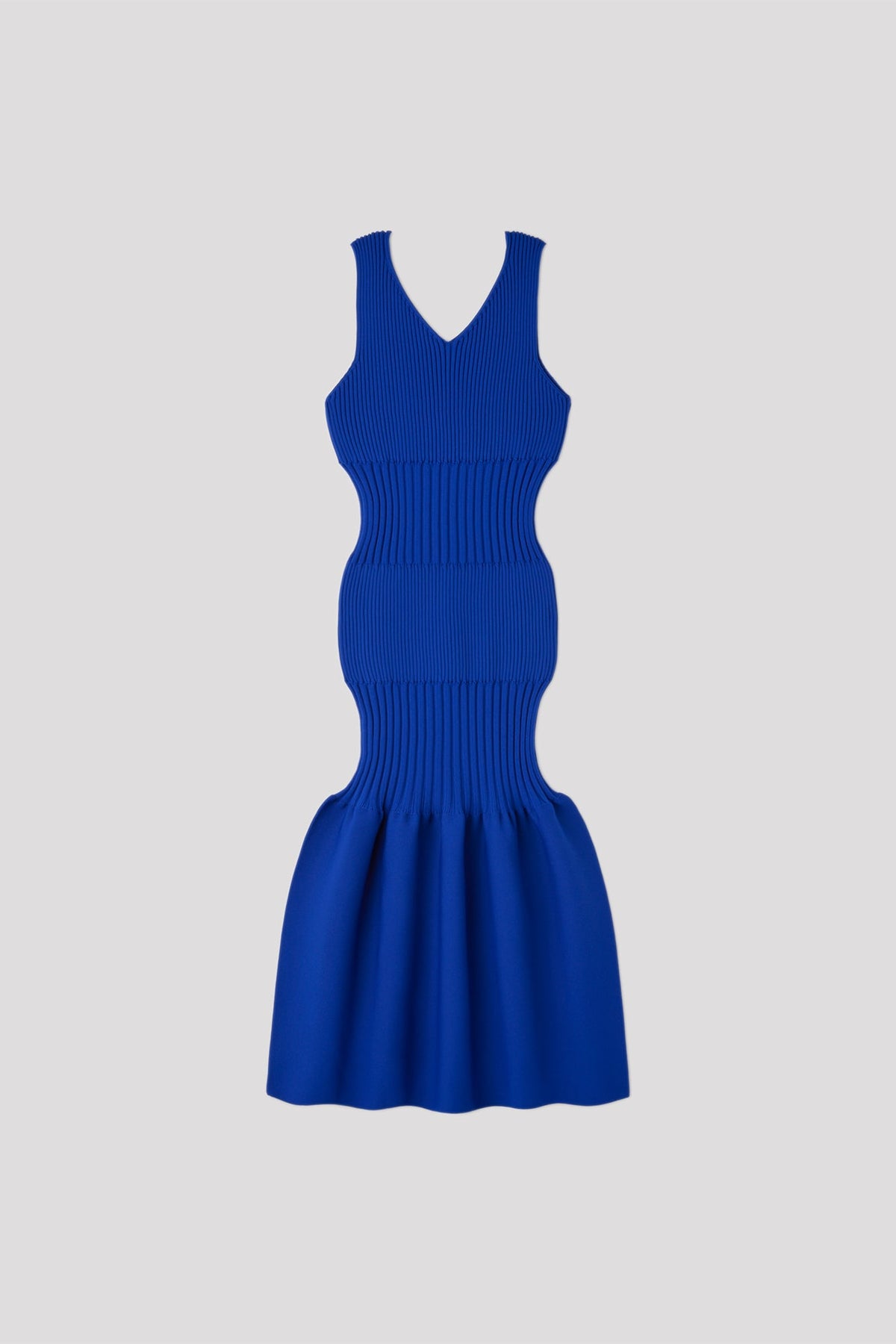 FLUTED V-NECK SLEEVELESS MERMAID DRESS