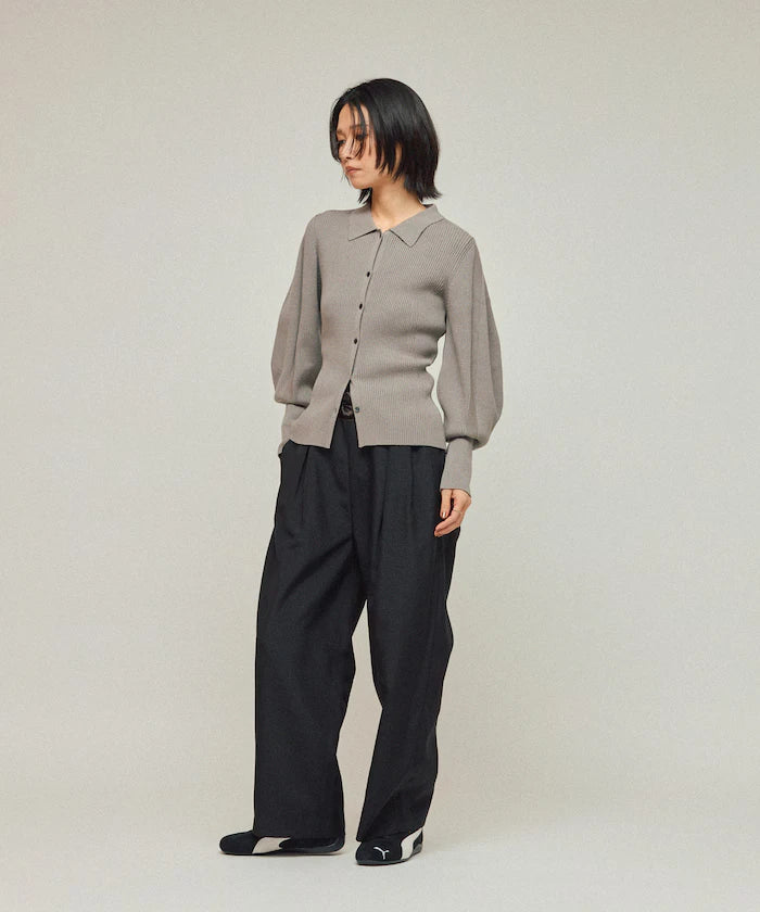 Functional material silk blend knit polo volume sleeve knit cardigan / anti-pill / machine washable
