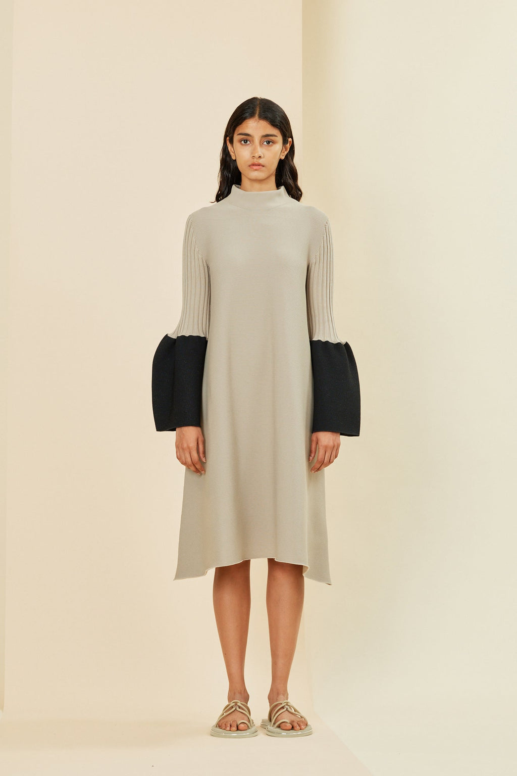 POTTERY GLITTER LONG BELL SLEEVE FLARE MINI DRESS